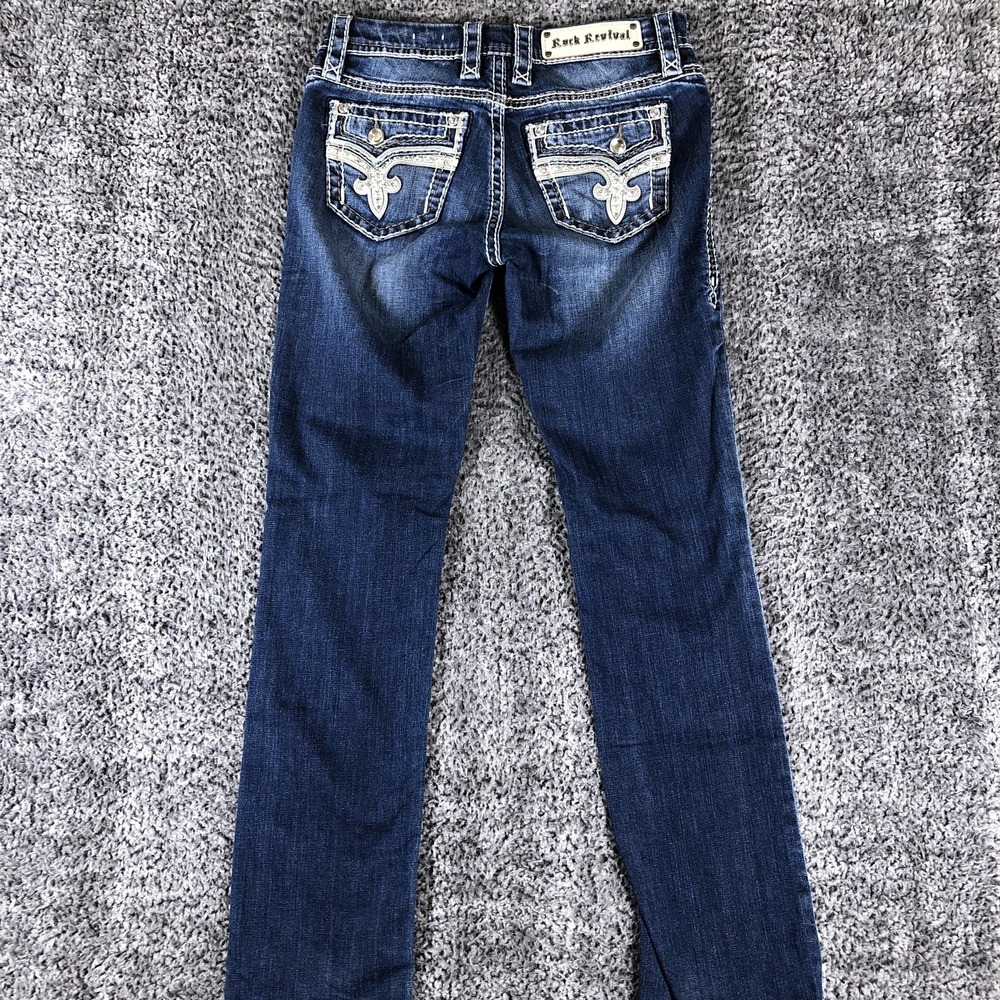 Rock Revival Easy Straight Jeans Womens 26 Blue Med Wash Stretch Rhinestone - Picture 2 of 16